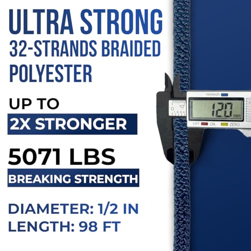 Heavy Duty Braided PP/Polyester/Nylon Rope, Weather-Resistant & Waterproof Rope for Pool, Marine, Camping, Household Use, Construction & Rigging Applications (Navy with Loop, 1/2in X 98FT(32 Strands)) - color: Navy, size: 1/2in X 98FT(32 Strands)