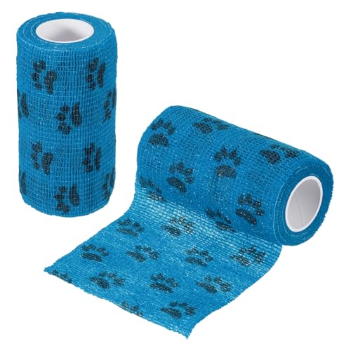 Pet Wrap Bandages, 4 Inch 5 Yard Self Adhesive Bandage Wrap, Pet Non-Woven Tape First Aid Cohesive Gauze, (Light Blue/Paw, 2 Pcs), Intended for Dog/Cat/Bird/Legs/Paws/Wound - color: Light Blue, size: 4 inch