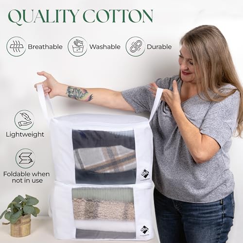 Cashmere Sweater Storage Bags | with Moth Protection Cedar | Breathable & Washable Cotton Bag | Suitable For Sweaters, Merino Wool, Scarves and more - size: Single