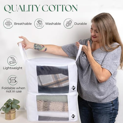 Cashmere Sweater Storage Bags | with Moth Protection Cedar | Breathable & Washable Cotton Bag | Suitable For Sweaters, Merino Wool, Scarves and more - size: Single