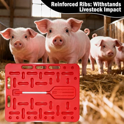 Danbark Livestock Sorting Panel with Paddle, Lightweight Animal Handling Equipment for Hogs, Sheep, Goats, Cattle, Portable Farm Fencing & Crowding Gate (Red, Medium 38x30")