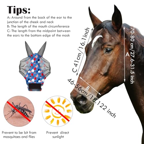 12 Pcs 4th of July Horse Fly Mask with Ears 250th Anniversary Patriotic Fly Mask for Horses Smooth Comfortable Elasticity UV Protection Face Covering for Memorial Day (Medium)