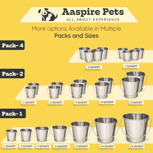16 quart Heavy Duty Stainless Steel Round Bucket with Handle | 4 gal Sturdy Food & Water Bowl for XL Dog Goat sheep Horse & Livestock | Fits kennel Crate Cages Farm | Hanging Utility Pail - size: 16 Quarts