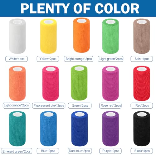 Treela 36 Pcs Self Adherent Bandage 4" X 5 Yard Wrap Breathable - color: Refreshing Color, size: 4" X 5 Yard