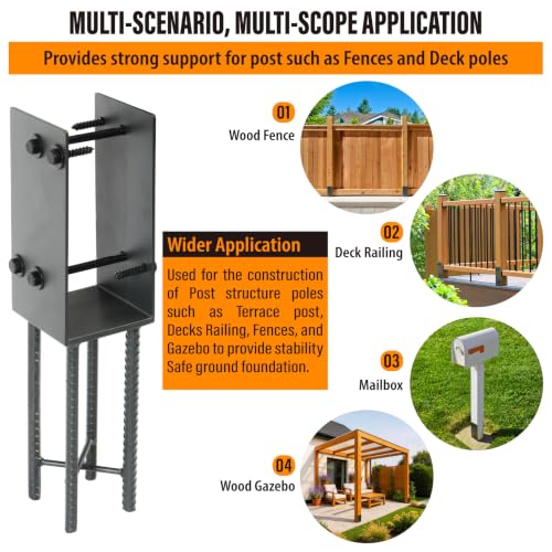 2 Pack Heavy Duty Stainless Steels U-Shape 4"x4"(Actual 3.5"x3.5") Wet Concrete Fence Post Holder, Psot Base, for Fence, Deck Railing, Pergola Wood Post Bracket Anchor (Dark Grey) - size: 4"x4"(Actual 3.5"x3.5")