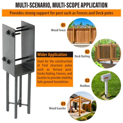 2 Pack Heavy Duty Stainless Steels U-Shape 4"x4"(Actual 3.5"x3.5") Wet Concrete Fence Post Holder, Psot Base, for Fence, Deck Railing, Pergola Wood Post Bracket Anchor (Dark Grey) - size: 4"x4"(Actual 3.5"x3.5")