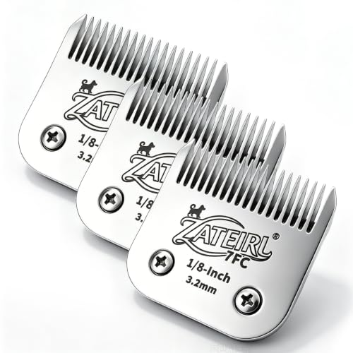 Size 7FC Detachable Pet Grooming Clipper Blade with Ceramic Cutter, 3.2mm 1/8 Inch Cut Length, Silver, Compatible with Andis, Oster A5, Wahl KM10, 3 Pack - color: Silver, size: 7FC 3.2mm - 3 Pack