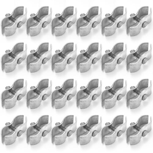Zonon 24 Set Chain Link Fence Panel Clamps, 1-3/8" Dog Kennel Panel Clamps Galvanized Steel Clamp for 32mm Round Pipe Frame, with Bolts and Nuts