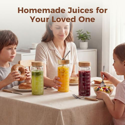 16 oz Round Glass Juice Bottles with Airtight Bamboo Lids, Reusable 9 Pack - color: 16oz - 9 Pack