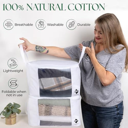 Sweater Storage for Closet – 2 Large Cotton Garment Bags, 30 Cedar Rings, & Mesh Window for Cashmere Sweaters – Wool & Cotton Sweater Organizer by Cashmere Kiwi, 15 x 11 x 9 In - size: Double