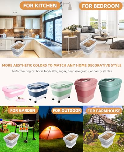 10-13Lbs Airtight Dog Food Storage Container,Collapsible Dog Food Container | Clear Pet Food Storage Container with Double Airtight Seal for Freshness,Cat Food Container One-handed Open,Save Space,Scoop - color: Clear/13 lbs