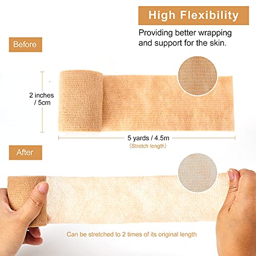 Self Adhesive Bandage Wrap Tattoo Grip Tape 2 inch x 5 Yards Cohesive Bandage Wrap Medical Wrap for Sports & First Aid, Elastic Self Sticking Bandage Tape Vet Wrap for Dogs (2 Inch, 24-Beige) - color: 24-beige
