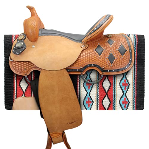 Tahoe Tack 34" x 36" Gemma New Zealand Wool Western Saddle Blanket Pad - color: Black/Orange/Cream/Turquoise/White