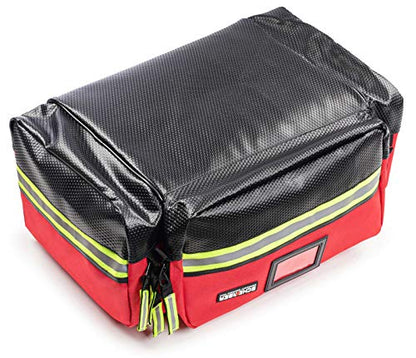 Scherber Fully-Stocked First Responder Professional Advanced EMT/EMS Trauma Kit | HSA/FSA Approved | Reflective Bag w/10+ Compartments, Zippered Pockets & 250+ First Aid Supplies (Red) - color: Red