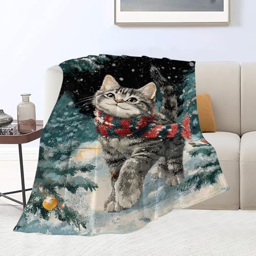 Cat Blanket Christmas Winter Night Blankets Kitten Gifts 80"x60" - color: Cat, size: 80"x60"