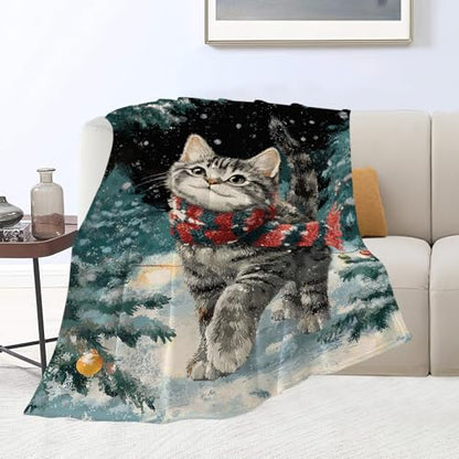 Cat Blanket Christmas Winter Night Blankets Kitten Gifts 80"x60" - color: Cat, size: 80"x60"