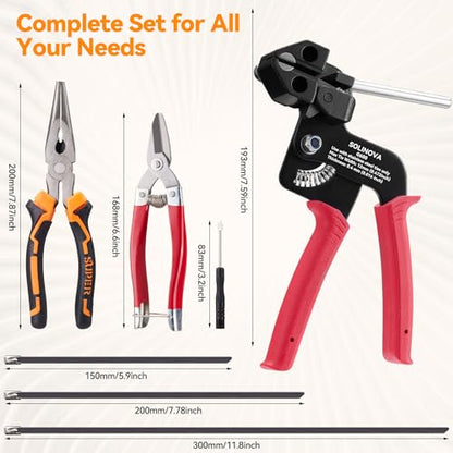 Heavy Steel Cable Tie Gun Tool Set, 2026 Upgraded Stainless Steel Cable Tie Gun with 200pcs Uv Resistant Black Metal Zip Ties Heavy Duty Outdoor Fastening & Cutting for Chain Link Fence, Exhaust Pipe - color: Red