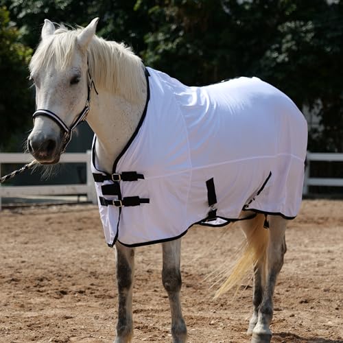 Horse Fly Sheet Lining, Mesh Equine Sheets Fly Rug, UV Protection | Breathable Mesh Fly Sheets for Horse, Equine Summer Sheets, Bug Mosquito FlySheet for Stable, Pasture, Barn (78", White) - size: 78 Inch
