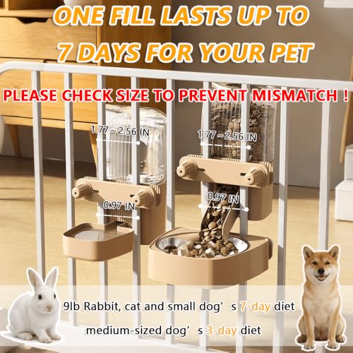 2-Pack Cage-Style Large Capacity Hanging Automatic Pet Feeder & Water Dispenser 50oz/1500ml,for Cages 0.98" Max Inner,1.77"-2.56" Outer,for Small/Medium Dogs, Cats, Rabbits & Guinea Pigs - color: Yellow