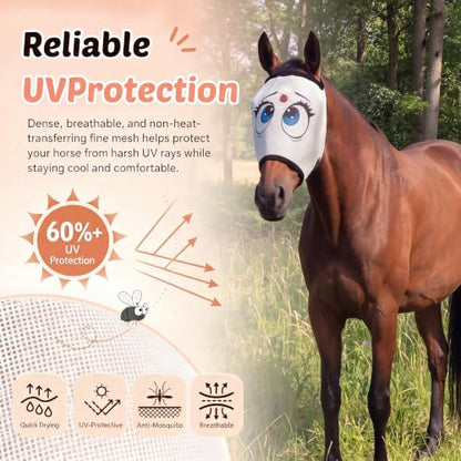 Ladybug Mesh Fly Mask for Horses Cartoon Eye Full Face Bug Protection with Breathable Mesh Soft Padding, Clear Vision, Stretch Fit, UV Protection, Comfortable Adjustable Fit for All Horses