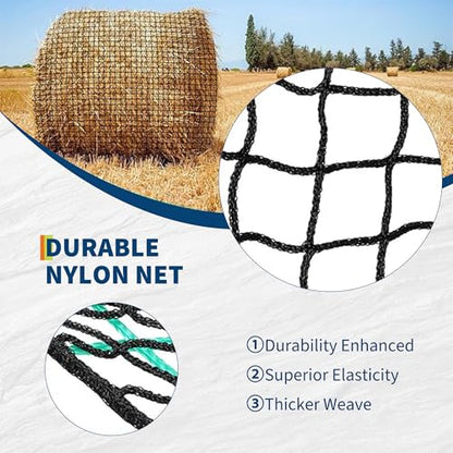 GarveeTech Round Bale Hay Net 5x5 ft, 2 Inch Hole Slow Feed Hay Net, Knotless Heavy Duty Nylon Feeder for Horses Goats Livestock