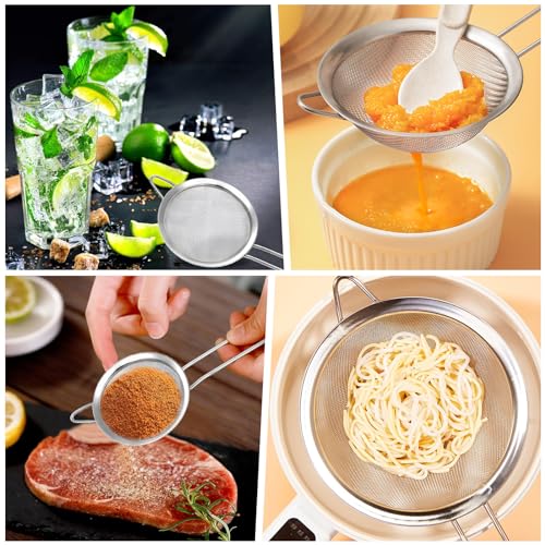 3 Pack Fine Mesh Strainer, Small Stainless Steel Sieves with Handles, for Steeping Loose Leaf Tea, Straining Cocktail, Juice and Sifting Flour, Powdered Sugar - color: 3pcs