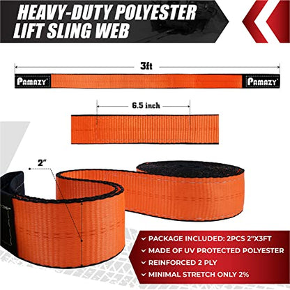 2”x3’ Sturdy Lift Sling Straps, 18800lbs Heavy Duty Lifting Web Sling—2 PCS | Eye-Eye Nylon Strap for Hoist, 2-Ply Polyester Rigging Straps, Tree Saver Recovery Straps Web Sling Winch - size: 2 Pack 2”x3FT