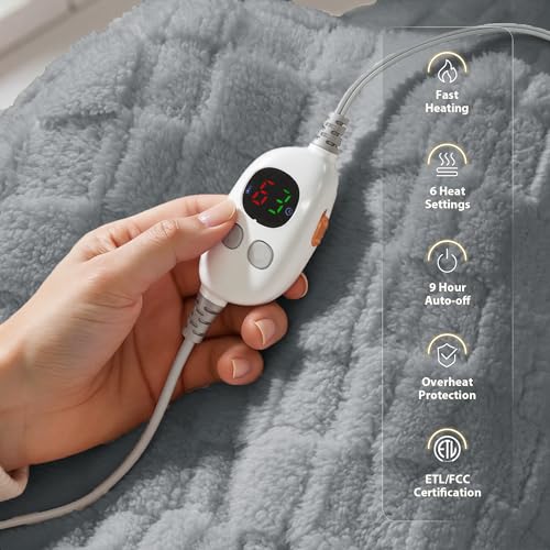 Templewet Heated Blanket Throw 50" x 60",Soft Electric Blanket,Gray | Timer Settings,Auto Off,Sherpa Heated Throw Blanket,Machine Washable,Fast Heating for Sofa Bed Office Use,Gifts for Women - color: Fog Gray