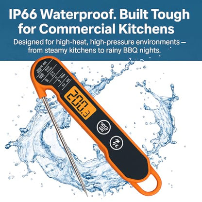 FIRELINE Digital Thermometer – Ultra Fast Waterproof Thermometer with Backlight, Foldable Probe & Magnetic Back – Commercial-Grade Instant Read for Grilling, Cooking, BBQ, Smoker, Kitchen Use