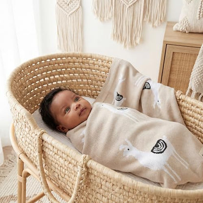 Unisex Cozy Receiving Swaddle Cuddle Stroller Crib Stroller 100% Fine Loomed Cotton Blanket - Quilt Blanket for Newborns, Infants Toddler, Boys and Girls (Llama - Cream) - color: 28 - Llama - Cream