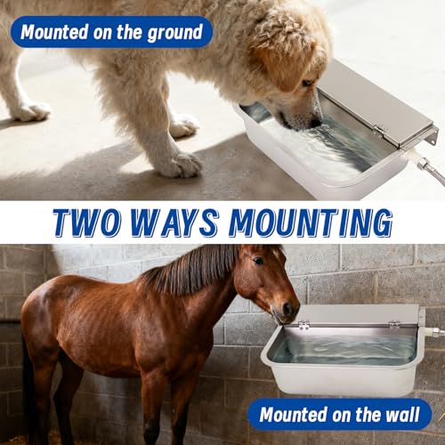 Automatic Animal Drinking Water Bowl，304 Stainless Steel 6L Large Dog Water Bowl with Float Valve Wall-mountable Water Dispenser Include Pipe and Quick Connecter,for Dog Horse Goat Pig Cow