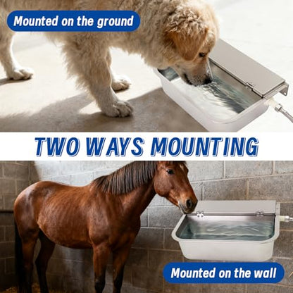Automatic Animal Drinking Water Bowl，304 Stainless Steel 6L Large Dog Water Bowl with Float Valve Wall-mountable Water Dispenser Include Pipe and Quick Connecter,for Dog Horse Goat Pig Cow