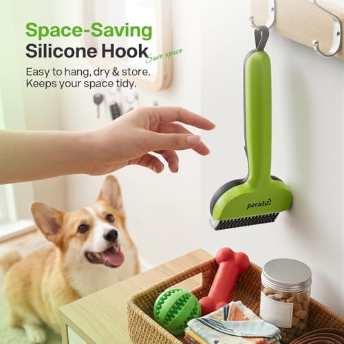 Pecute Self-Cleaning Undercoat Rake for Dogs Cats with Thick Double Coats - color: Green