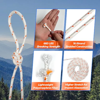 1133lbs Heavy Duty Polyester Double Braided Rope, White, 3/16in X 100FT - color: White/Orange, size: 3/16in X 100FT