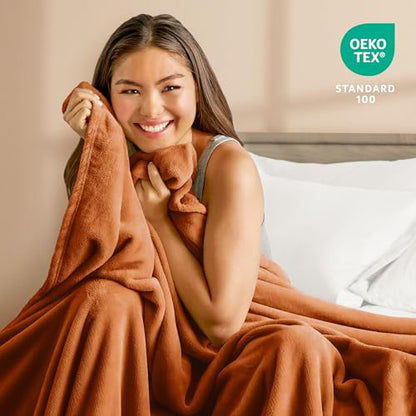Bare Home Fleece Blanket Luxury Microplush (Full/Queen, Sienna) - color: 22 - Sienna, size: Full/Queen