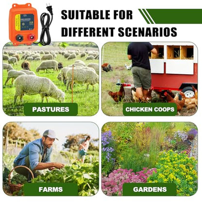 PE2 Electric Fence Charger, 2-Mile/ 8 Acres Electric Fence Charger,0.1 Joule Livestock Fence Chargers for Containing Dogs, Livestock and Preventing Wild Animals Intruding,Orange