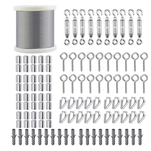 M5 Turnbuckles for Cables Wire, 200ft 1/16 Vinyl Coated 304 Stainless Cable - color: 60M+M5 Turnbuckle Wire Tensioner Kit