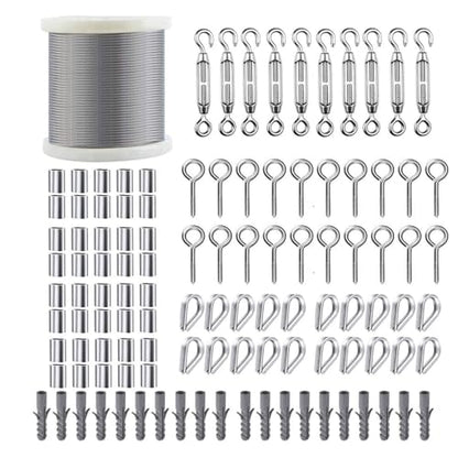 M5 Turnbuckles for Cables Wire, 200ft 1/16 Vinyl Coated 304 Stainless Cable - color: 60M+M5 Turnbuckle Wire Tensioner Kit