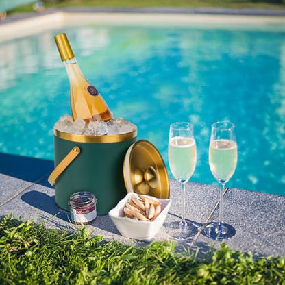 3L Insulated Stainless Steel Ice Bucket for parties with lid & scoop - color: gold green