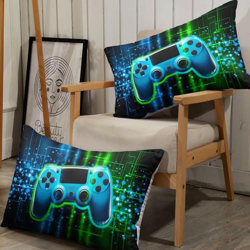 Boys Gamer Sheets Set 4Pcs for Kids,Green Gamepad Printed Sheet Set with 1 Flat Sheet and 1 Fitted Sheet + 2 Pillowcases(Gamepad Queen) - color: Gamepad Black, size: Queen 91x102 inches