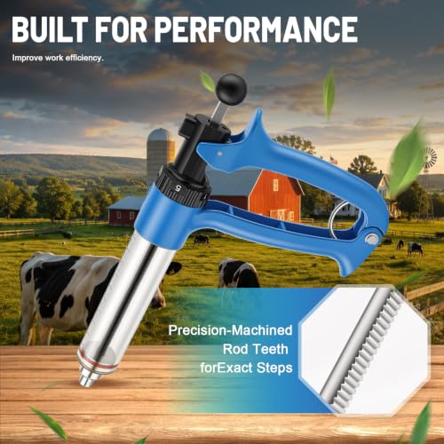 2 Pack 50ML Semi-Automatic Livestock Syringe, Continuous-Injection Syringe | Reusable 50ml farm liquid dispenser set with 5 output levels, smooth one-hand use and extra parts for daily livestock care - color: Blue - 2 Pack