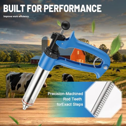 50ML Semi-Automatic Livestock Syringe, Continuous-Injection Syringe | Livestock Liquid Dispenser features a leak-resistant design and steady output for efficient farm use - color: Blue - Single Pack