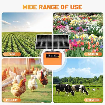 30 Miles/48km Solar Electric Fence Charger,15W Solar Powered Fencer with Adjustable 6KV to 12KV Output (0.3J-1.5J),Battery Level LCD Display,All-Weather Kit for Livestock,Deer,Farm,Yard