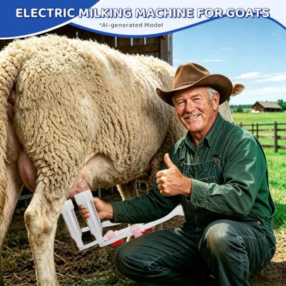 2-in-1 Goat and Cow Milking Machine, 3.7Gal Stainless Steel Bucket with 5200mAh Built-in Rechargeable Battery, Cordless Electric Vacuum Pulsator, 4 Teat Cups, Portable Electric Milking Machine (14L)