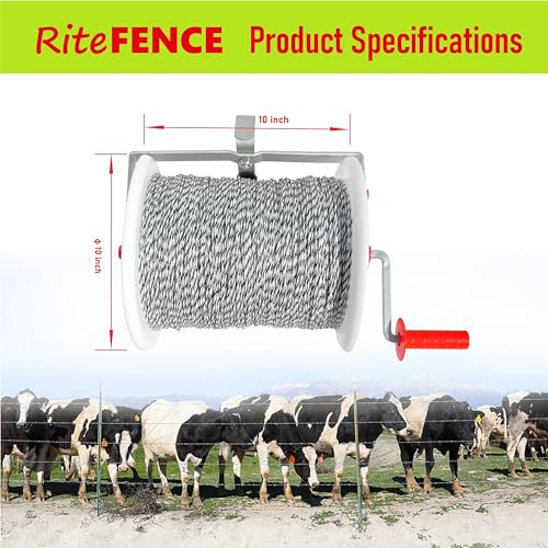 1 Pack 3:1 Geared Electric Fencing Maxi Reel with 3281ft Premium Polywire 6 Conductors Plus 1 Free 8 inch Insulgrip