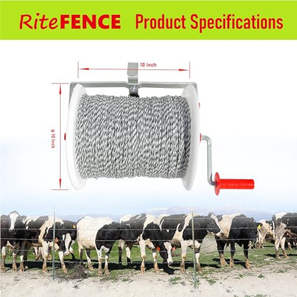 1 Pack 3:1 Geared Electric Fencing Maxi Reel with 3281ft Premium Polywire 6 Conductors Plus 1 Free 8 inch Insulgrip