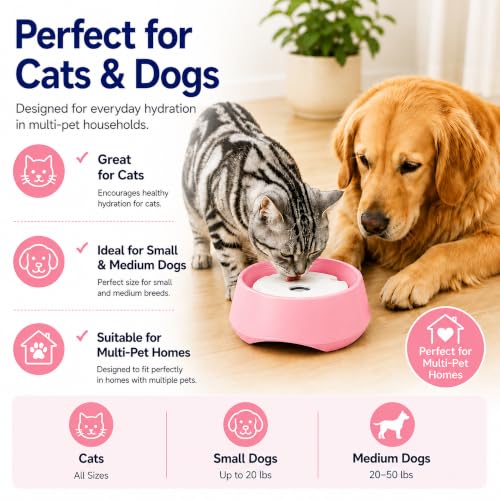 Pink No Spill Dog Water Bowl, Pet Floating Water Bowl No Wet Mouth, Anti Splash & Anti Tip Slow Water Feeder, Keeps Fur Dry Clean Drinking Bowl for Dogs & Cats, Large Capacity Travel Friendly - color: Pink, White