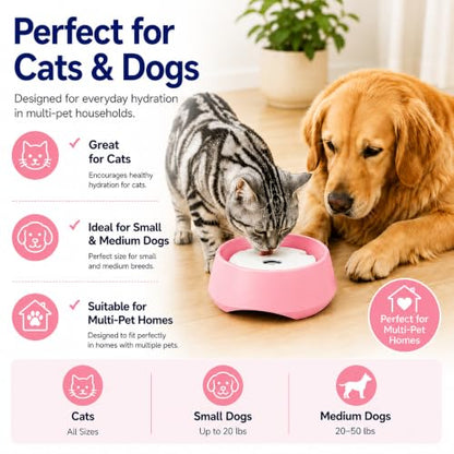 Pink No Spill Dog Water Bowl, Pet Floating Water Bowl No Wet Mouth, Anti Splash & Anti Tip Slow Water Feeder, Keeps Fur Dry Clean Drinking Bowl for Dogs & Cats, Large Capacity Travel Friendly - color: Pink, White