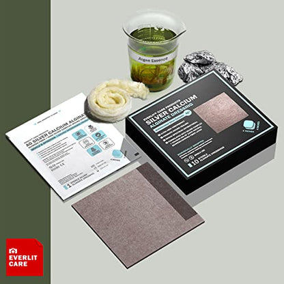 EVERLIT AG Silver Calcium Alginate Wound Dressing | Absorbent Non-Stick Sterile Dressing Pad | Gentle Hemostatic Gauze with Natural Gelling Fiber for Wound Care (4" x 4" | Pack of 10) - size: 4" x 4" | Pack of 10