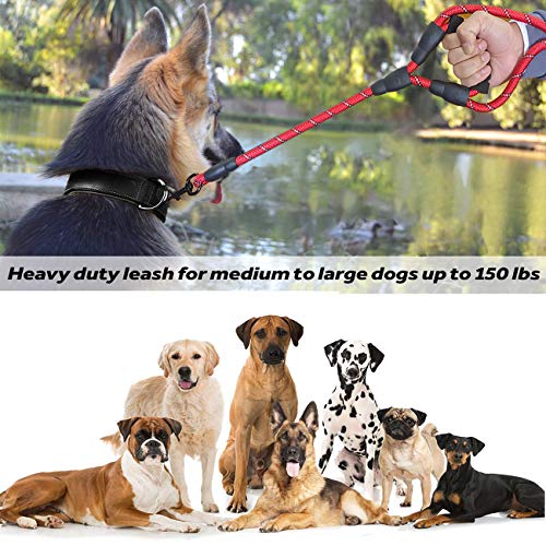 JSXD 5 FT Heavy Duty Double Handle Dog Leash with Comfortable Padded and Reflective Rope, for Small to Large Dogs (Rope-Red) - color: Rope-Red